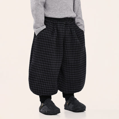 チェック柄裾リブ裏ボアパンツ