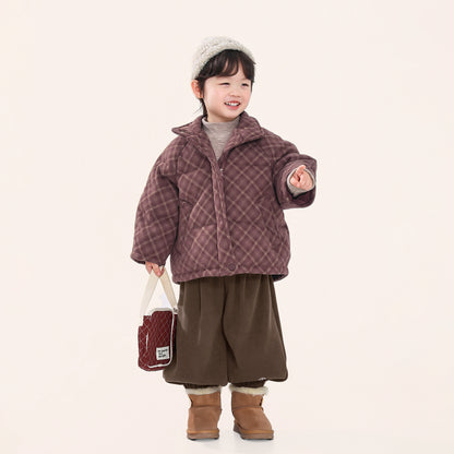 赤チェック中綿コート