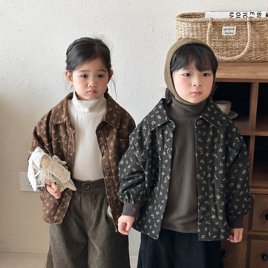 Small floral print fleece-lined shirt jacket