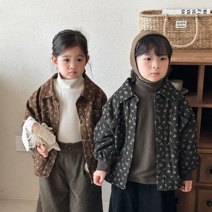 Small floral print fleece-lined shirt jacket