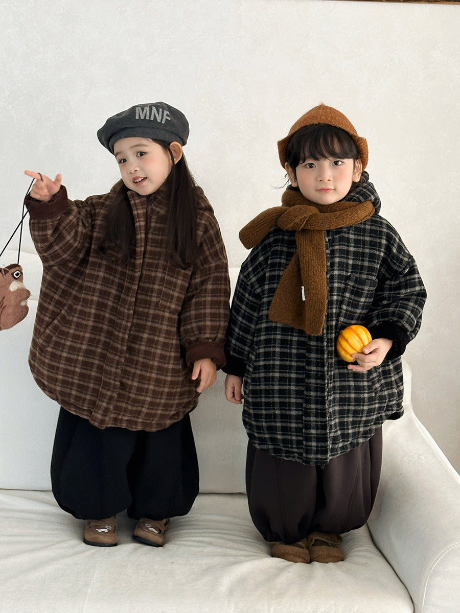 チェック厚手ロング丈コート