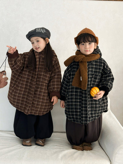 チェック厚手ロング丈コート