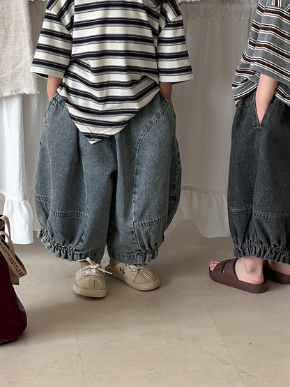 裾ギャザーバルーンデニムパンツ
