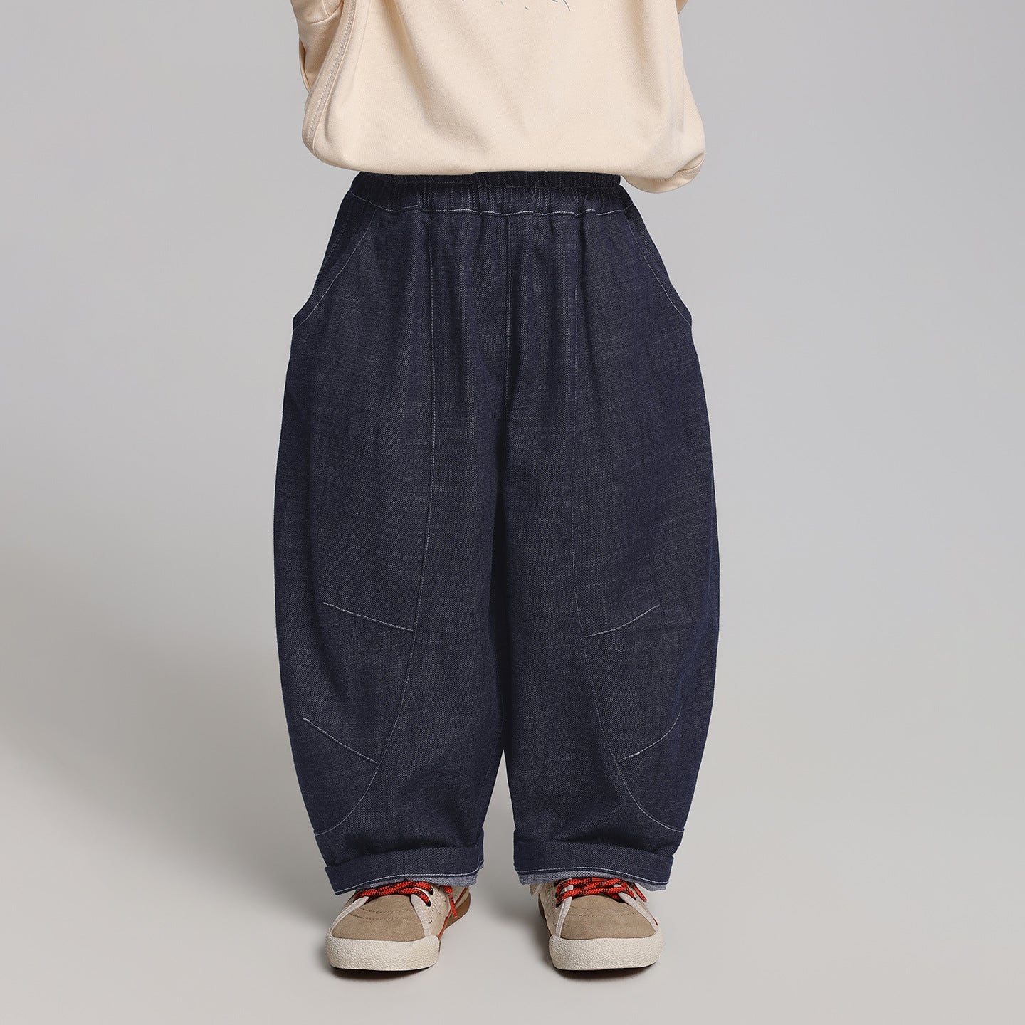 ステッチデザインデニム風ロングパンツ