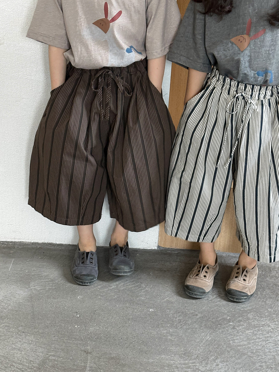 ストライプ七分ワイドパンツ