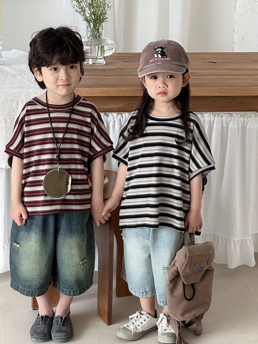 ボーダードロップショルダーTシャツ