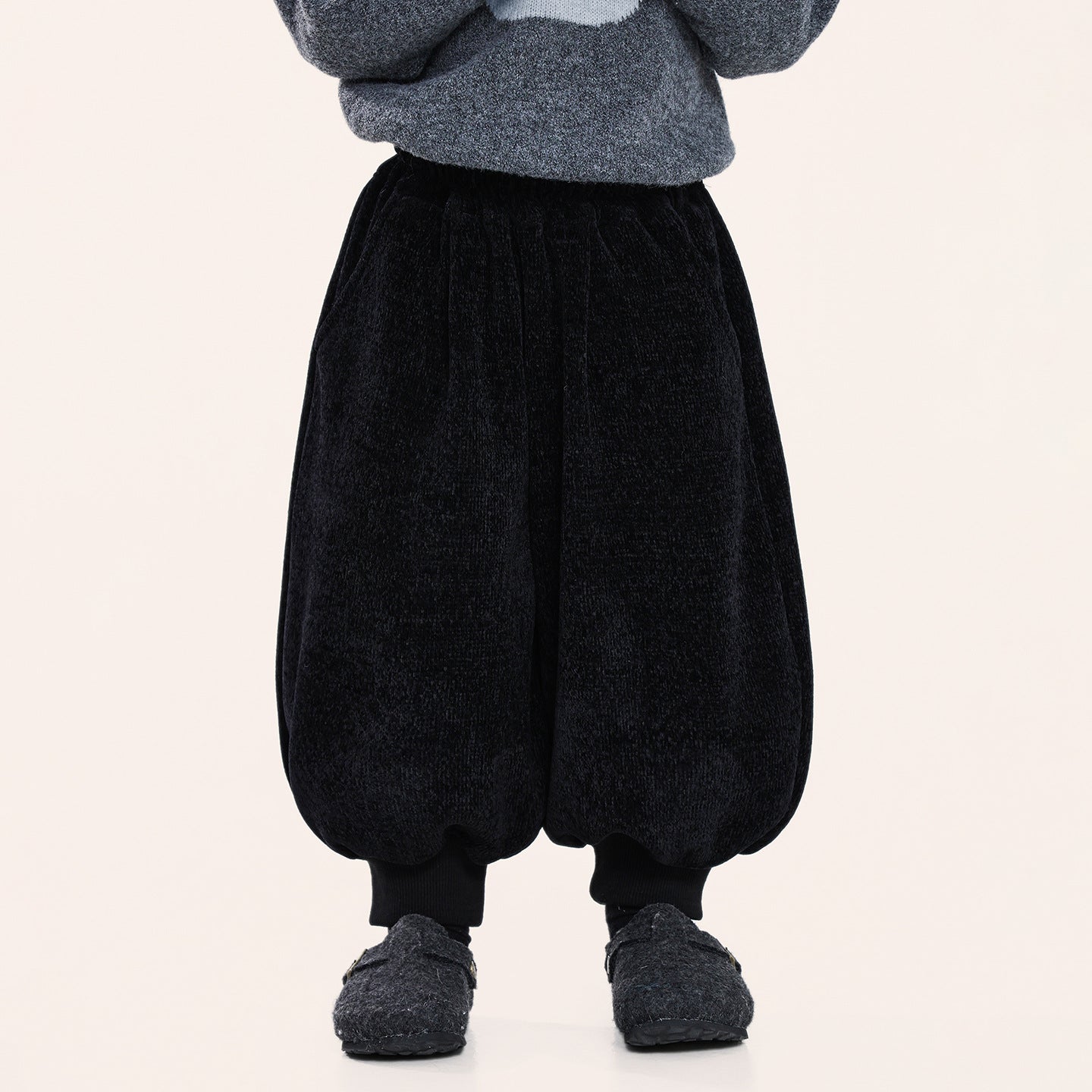 裾リブシェニール裏ボアパンツ