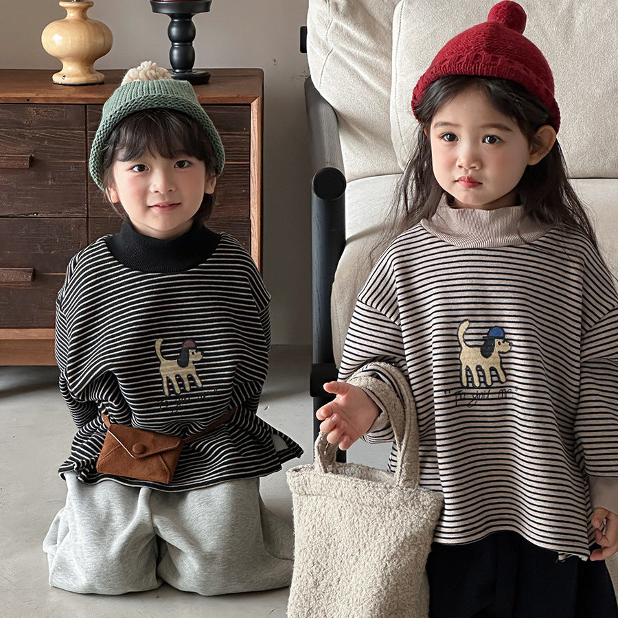 裏ボアボーダーハイネックスウェット