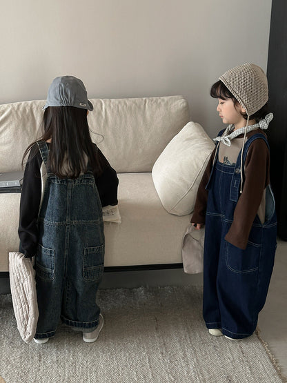 調節可能デニムオーバーオール