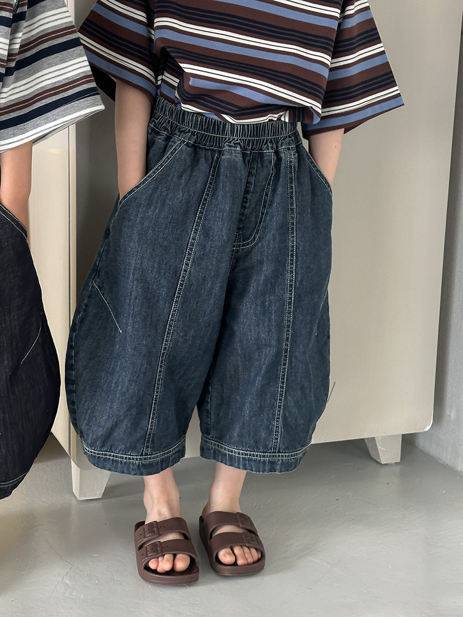 薄手ワイド七分デニムパンツ