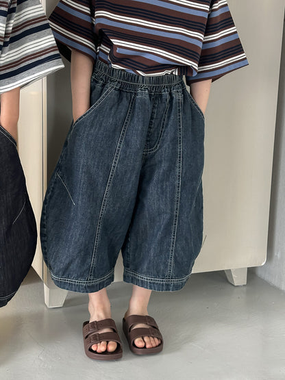 薄手ワイド七分デニムパンツ