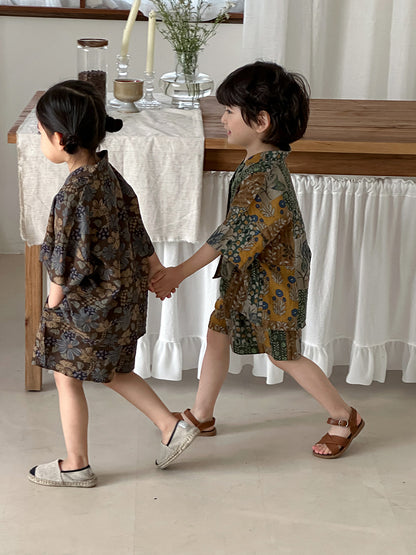 花総柄シャツとショートパンツ2点セット