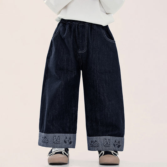 裾返しプリントデニムパンツ