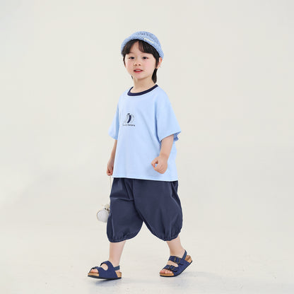 襟配色バナナプリント半袖T