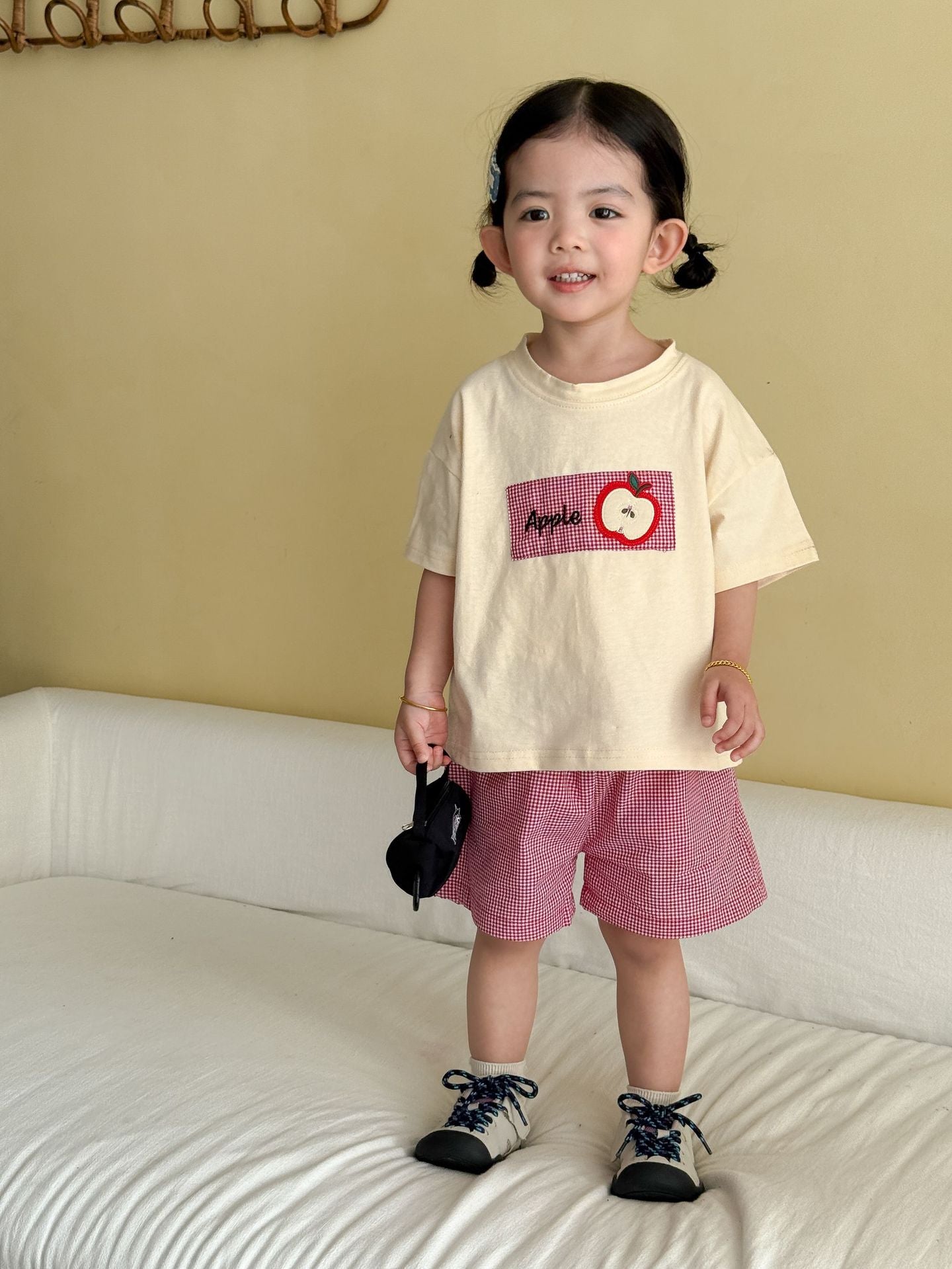 細チェック半袖Tシャツ＆ショートパンツセット
