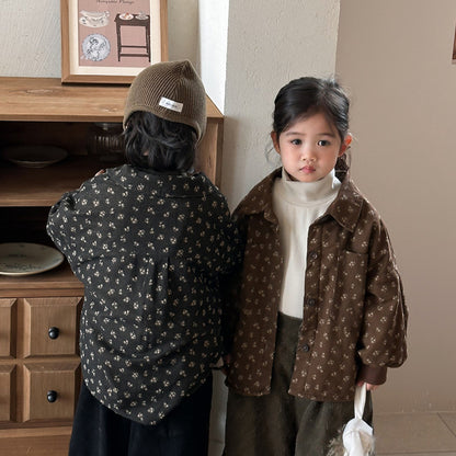 Small floral print fleece-lined shirt jacket