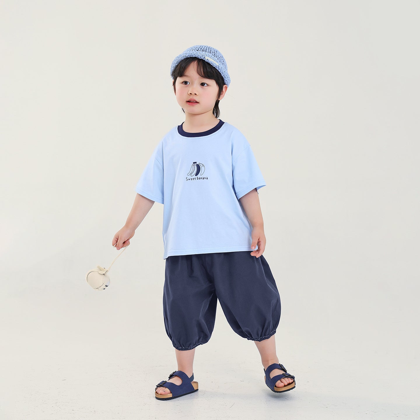 襟配色バナナプリント半袖T