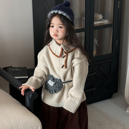 Diagonal front opening polo knit