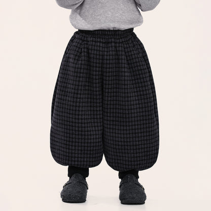 チェック柄裾リブ裏ボアパンツ