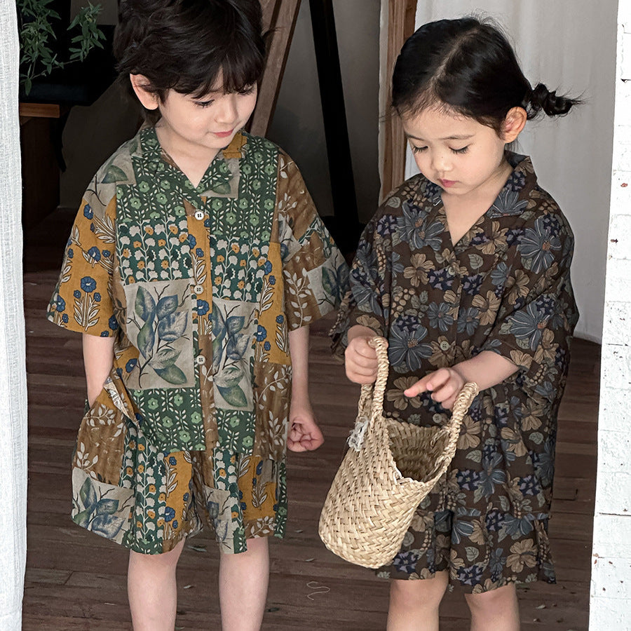 花総柄シャツとショートパンツ2点セット