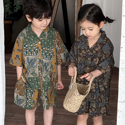 花総柄シャツとショートパンツ2点セット