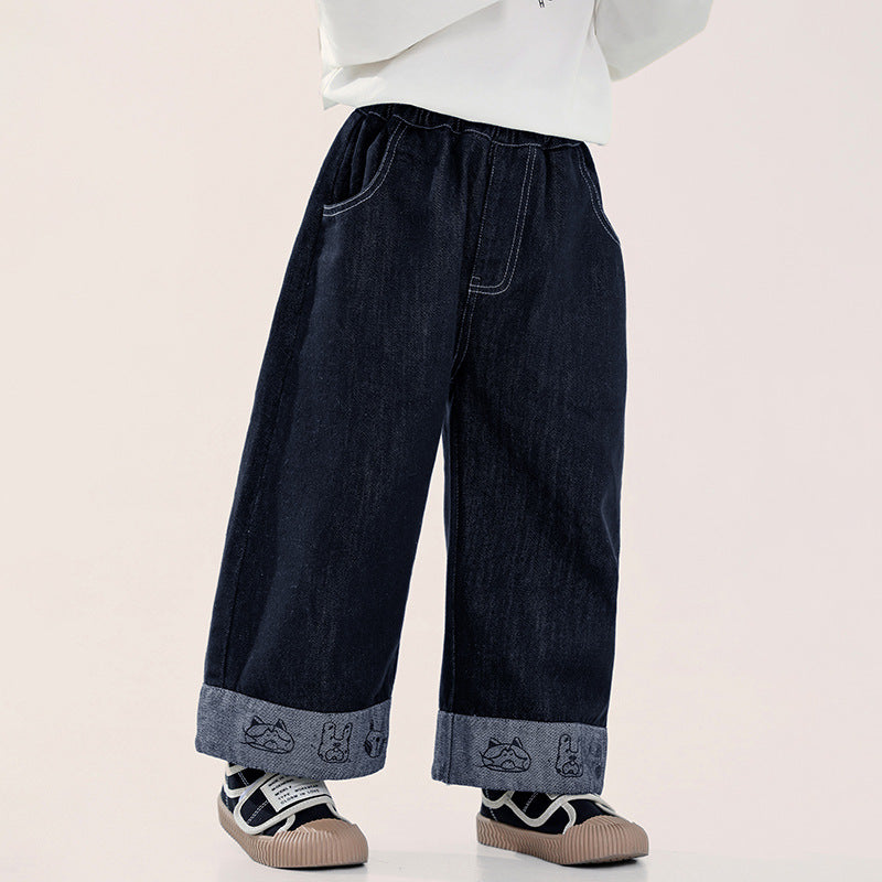 裾返しプリントデニムパンツ