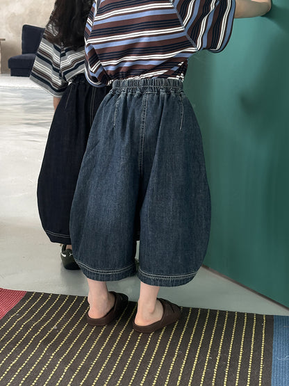 薄手ワイド七分デニムパンツ