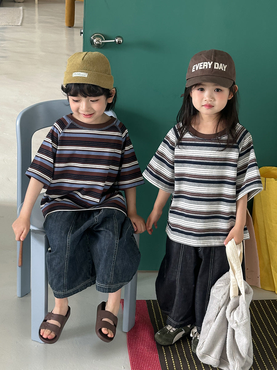 ボーダー柄ステッチTシャツ