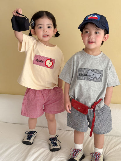 細チェック半袖Tシャツ＆ショートパンツセット