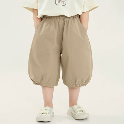 半ゴム仕様無地パンツ