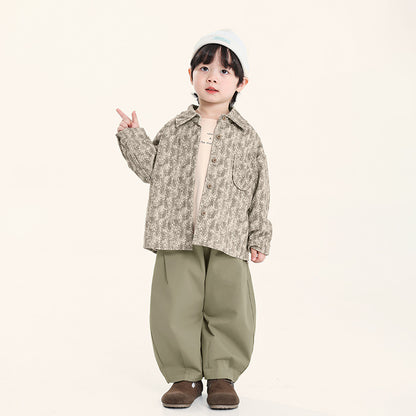 小花柄コーデュロイシャツ