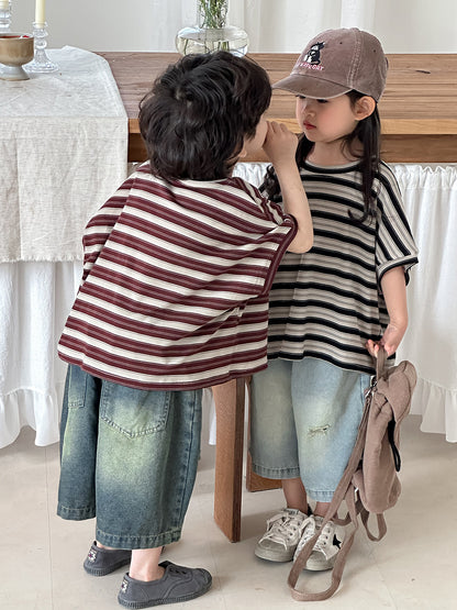 ボーダードロップショルダーTシャツ