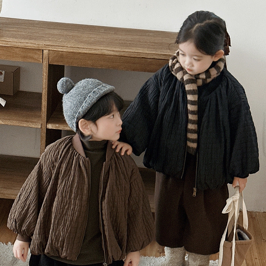 凹凸生地チェック柄中棉コート