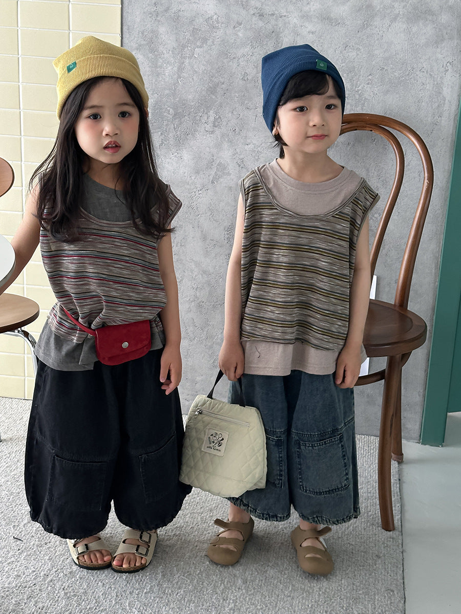 重ね着風ボーダータンクトップ