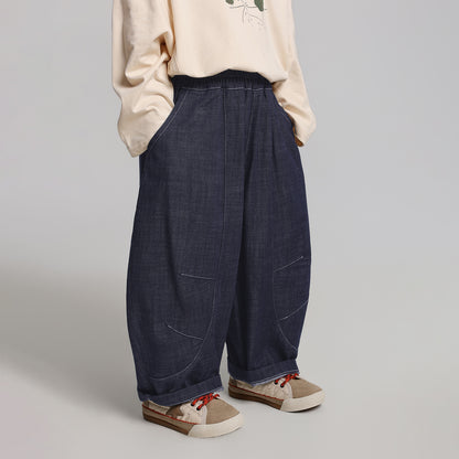 ステッチデザインデニム風ロングパンツ