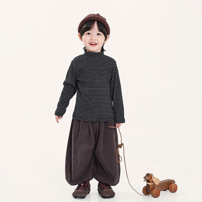 細ボーダーハイネック長袖