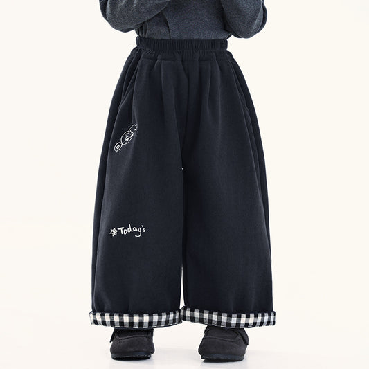 裾チェック裏ボアパンツ