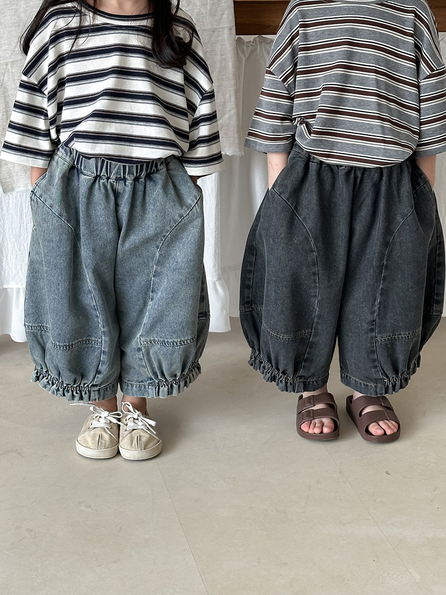 裾ギャザーバルーンデニムパンツ
