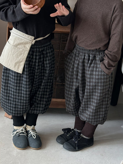 チェック柄アンクルリブパンツ