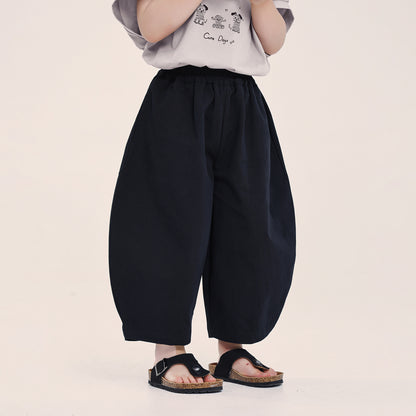 後ろ裾プリントコットン九分丈パンツ