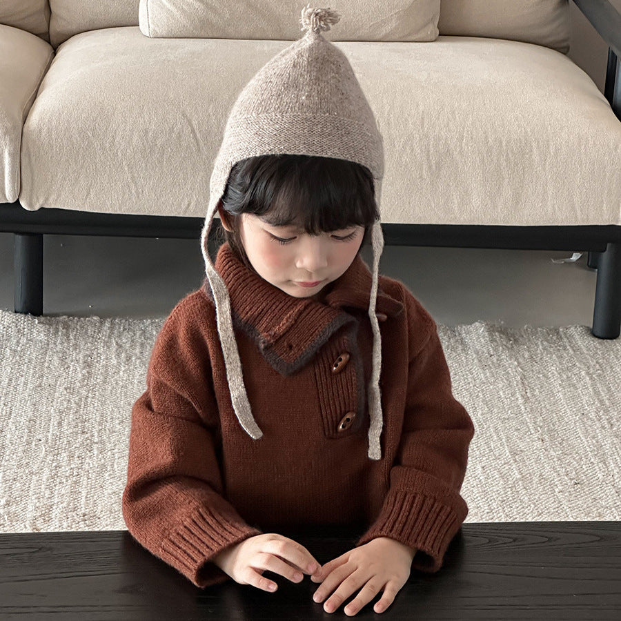 Diagonal front opening polo knit