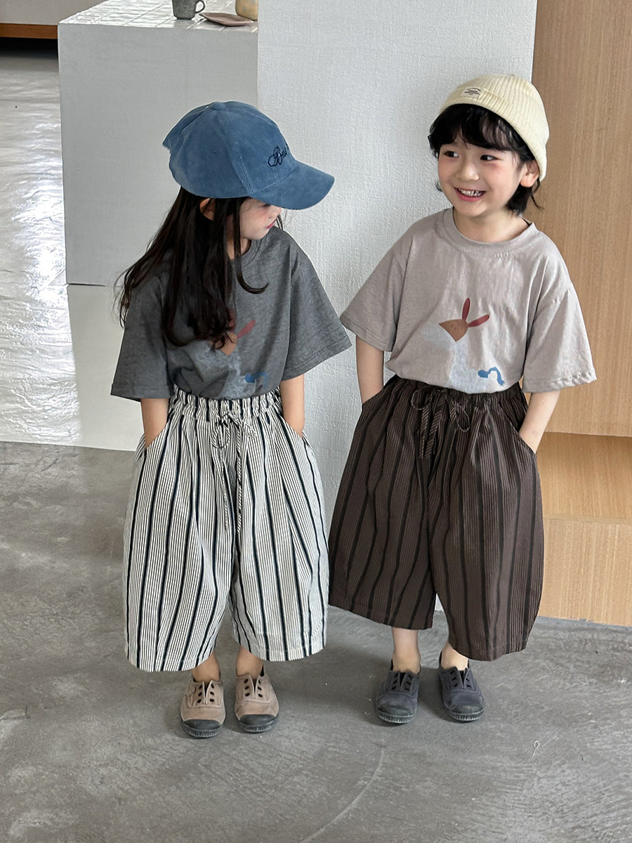 ストライプ七分ワイドパンツ