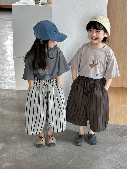 ストライプ七分ワイドパンツ