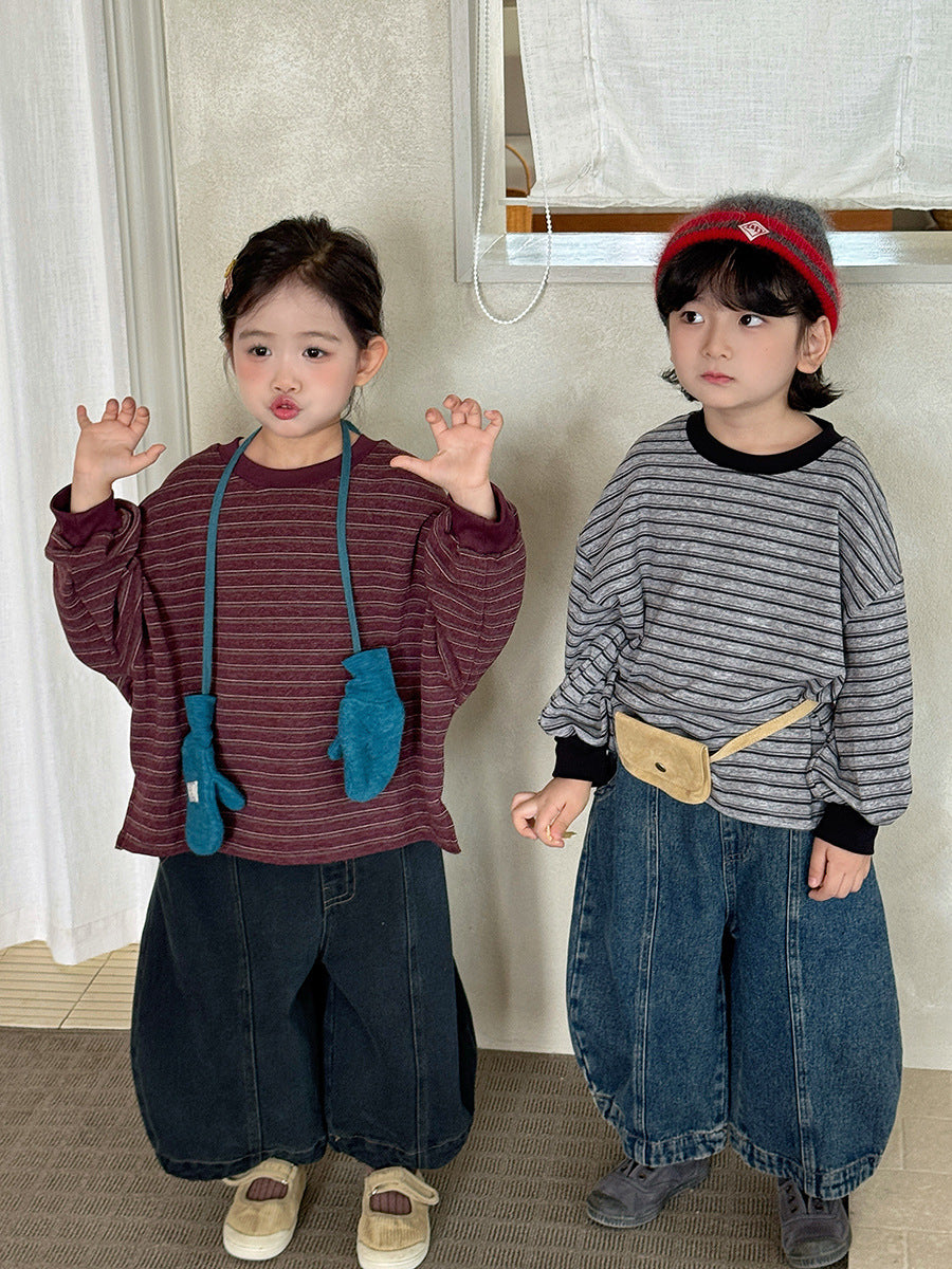 カシミヤ混素材ボーダー長袖T