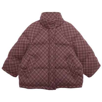 赤チェック中綿コート