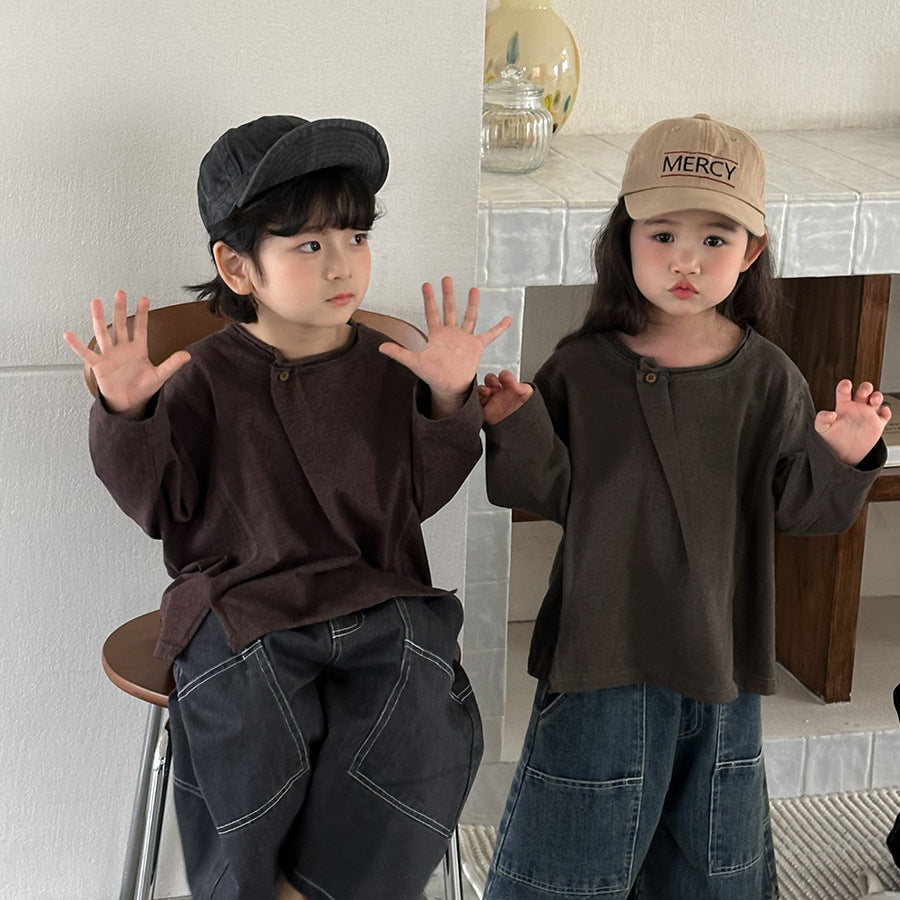 斜めボタンTシャツ綿100%