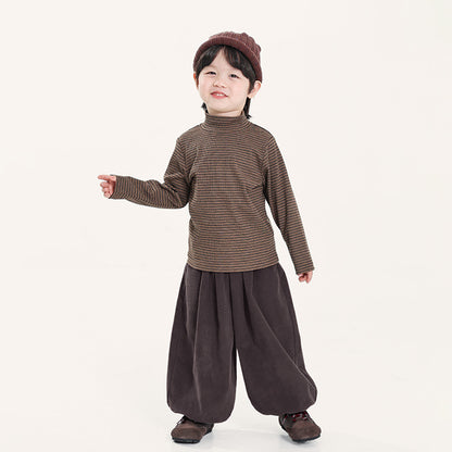 細ボーダーハイネック長袖