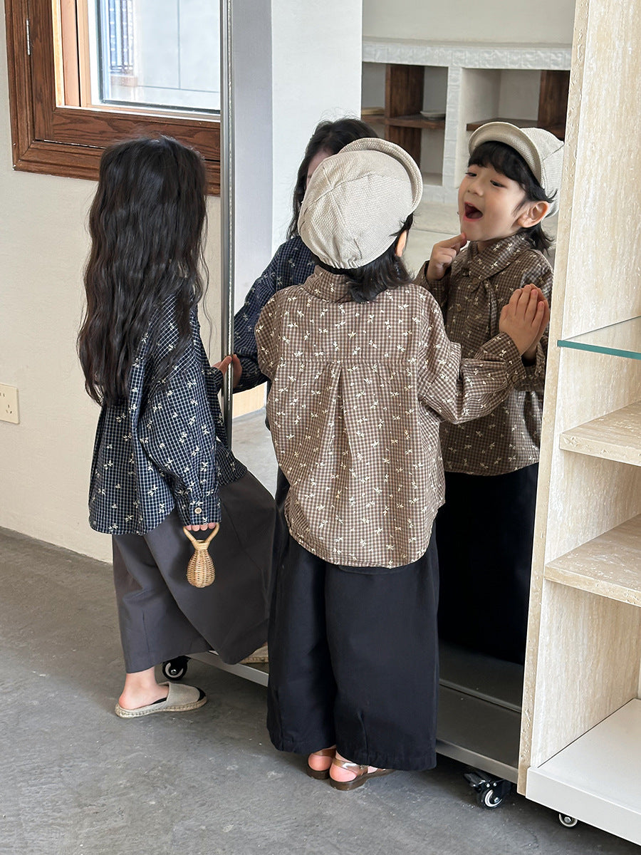 リーフ衿小花柄ブラウス