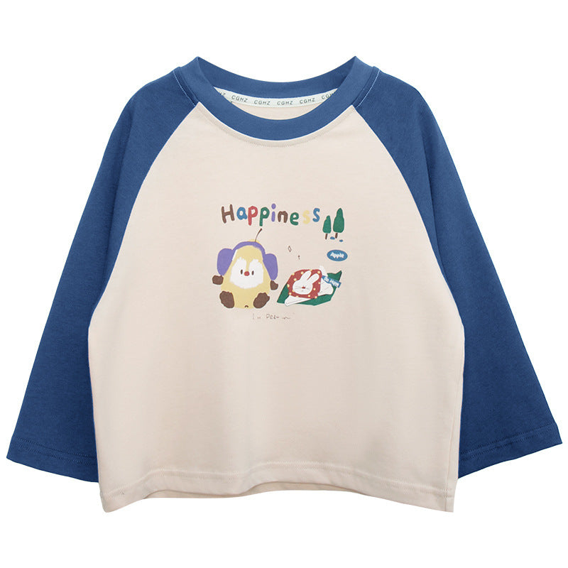 カラフルプリント綿100%ラグランTシャツ