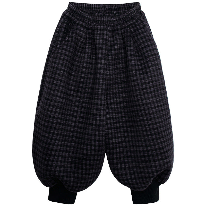 チェック柄裾リブ裏ボアパンツ